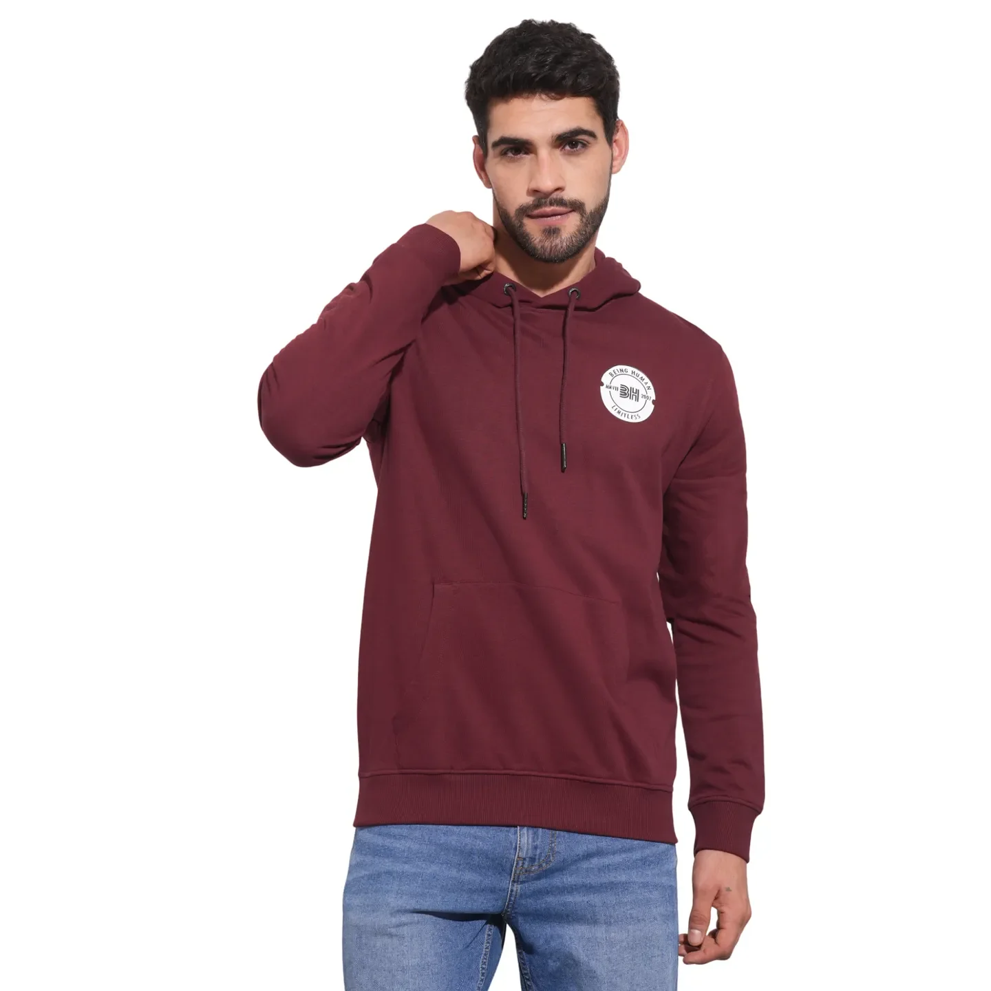 Red Regular Fit  Long Sleeves Men's Hoodie by Being Human Clothing
