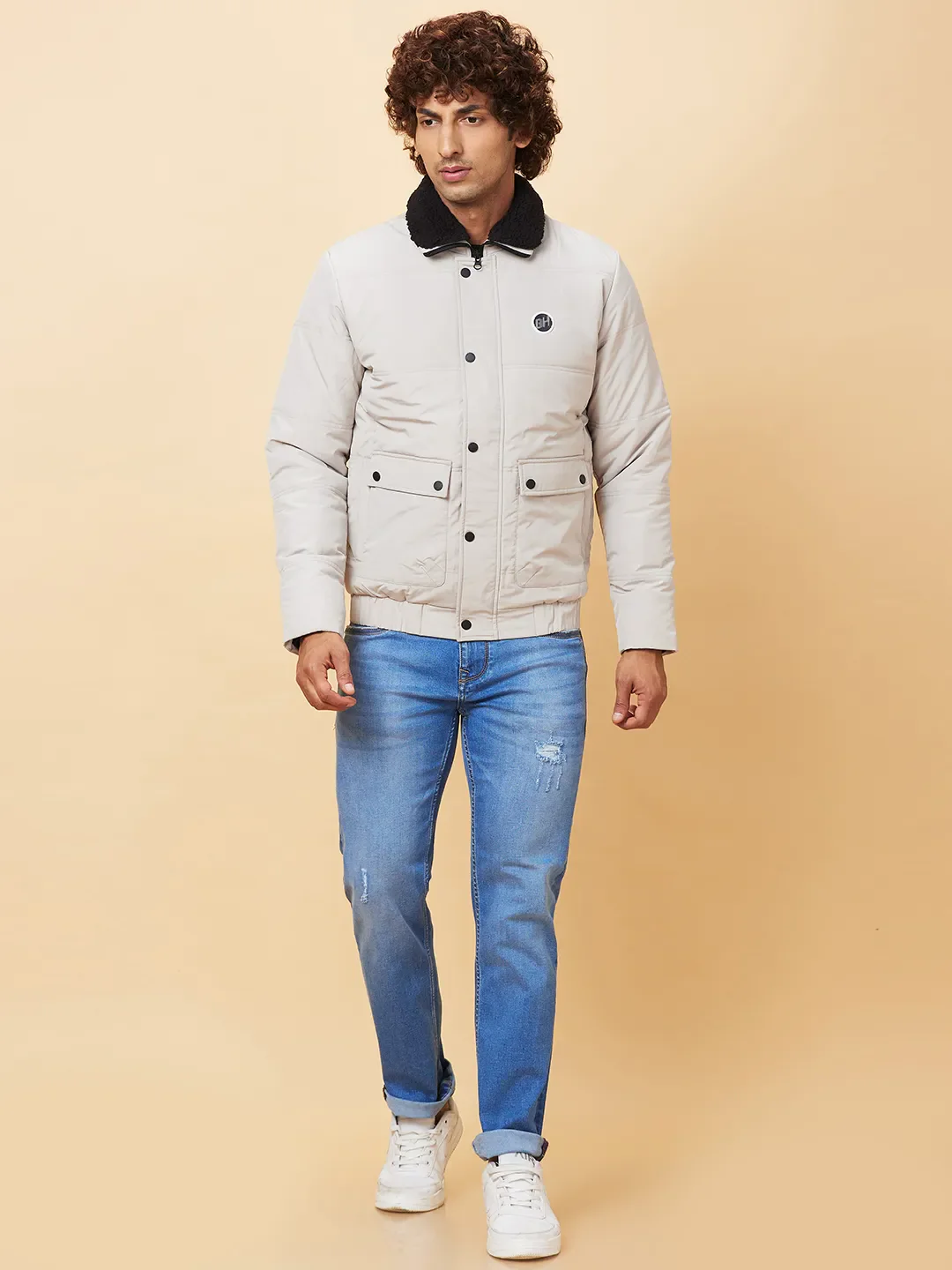 Beige Regular Fit Men's Jacket by Being Human Clothing - Image 2