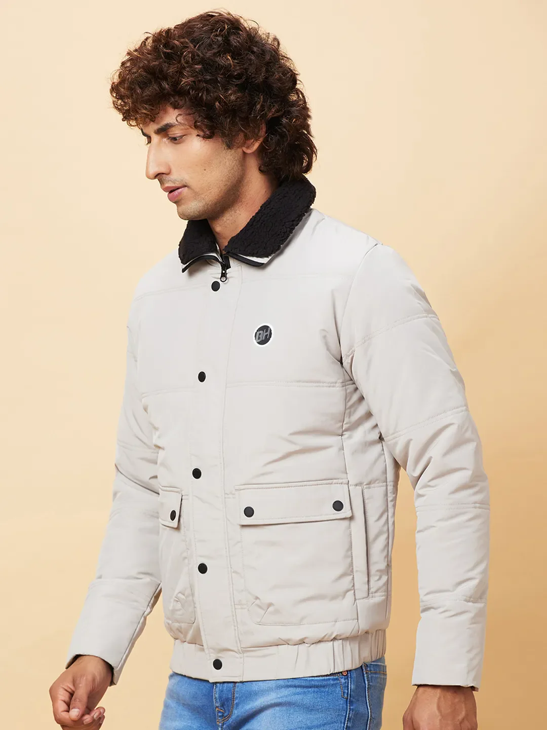 Beige Regular Fit Men's Jacket by Being Human Clothing - Image 4