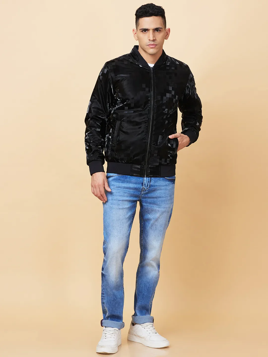 Black Regular Fit Men's Jacket by Being Human Clothing - Image 2