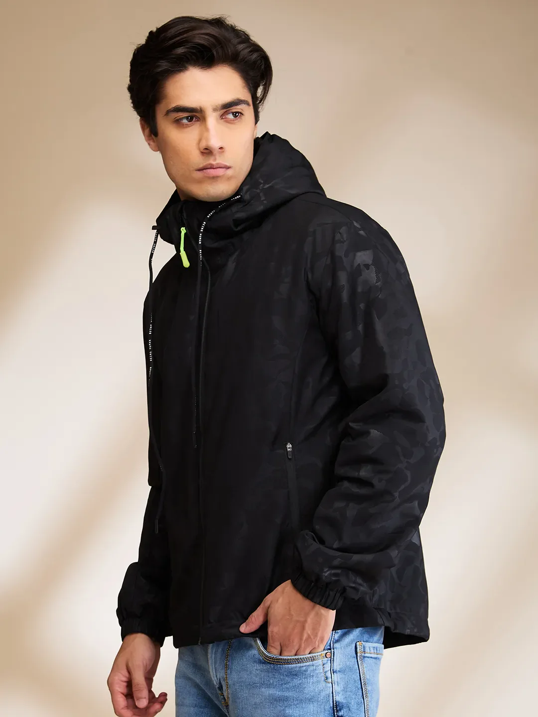 Black Regular Fit Men's Jacket by Being Human Clothing - Image 4