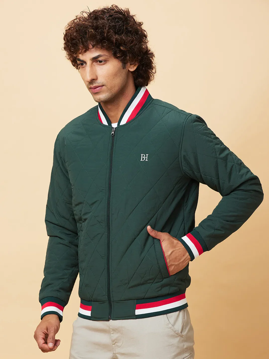 Bottle Green Regular Fit Men's Jacket by Being Human Clothing - Image 4