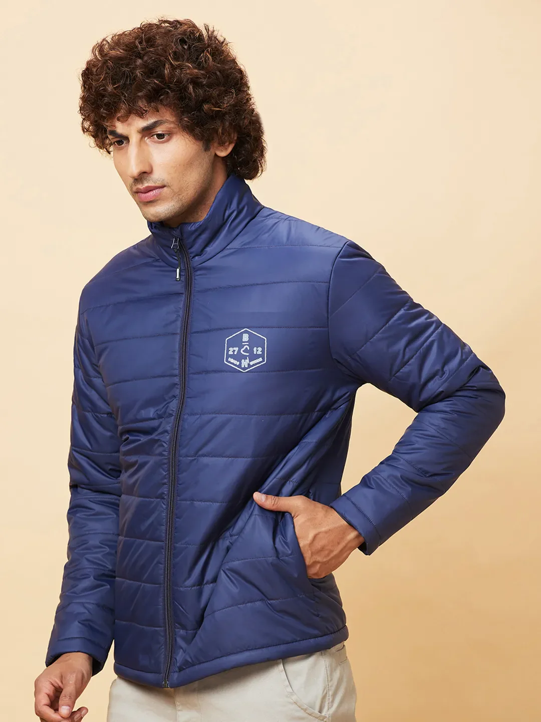 Navy Regular Fit Men's Jacket by Being Human Clothing - Image 4