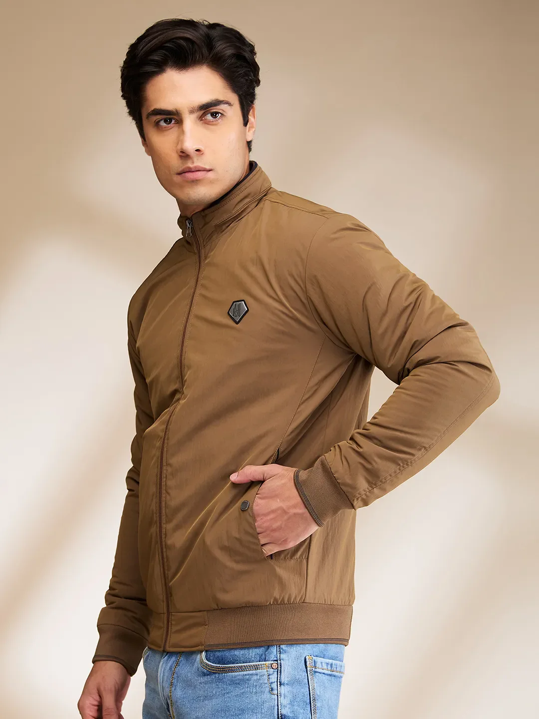 Brown Regular Fit Men's Jacket by Being Human Clothing - Image 4