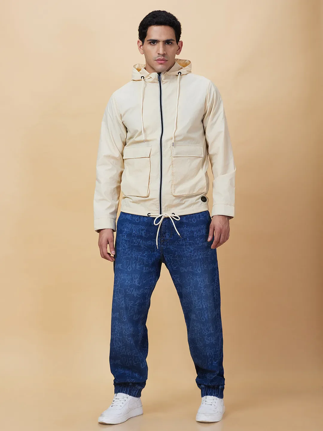 Cream Regular Fit Men's Jacket by Being Human Clothing - Image 2