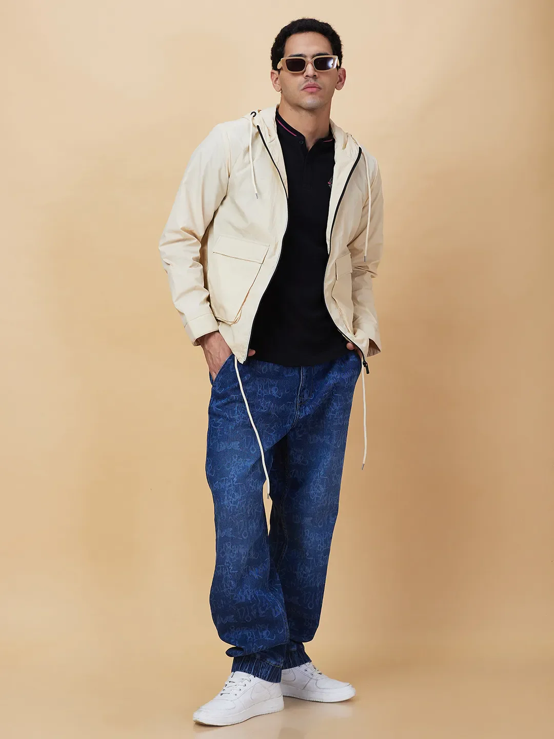Cream Regular Fit Men's Jacket by Being Human Clothing - Image 6