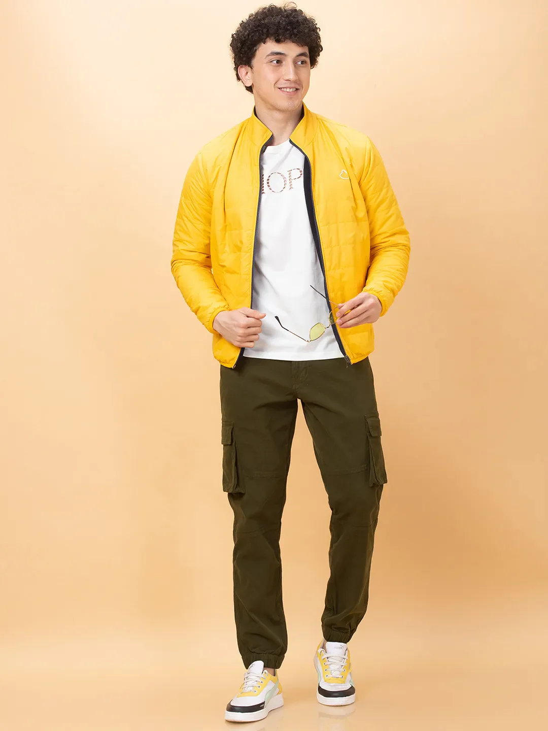 Cream Regular Fit Men's Jacket by Being Human Clothing - Image 6