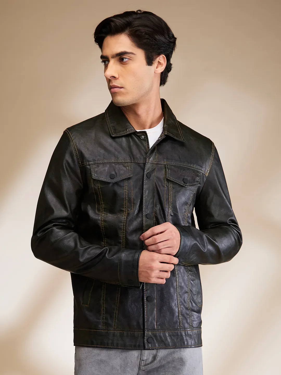 Green Regular Fit Long Sleeves Men's Jacket by Being Human Clothing