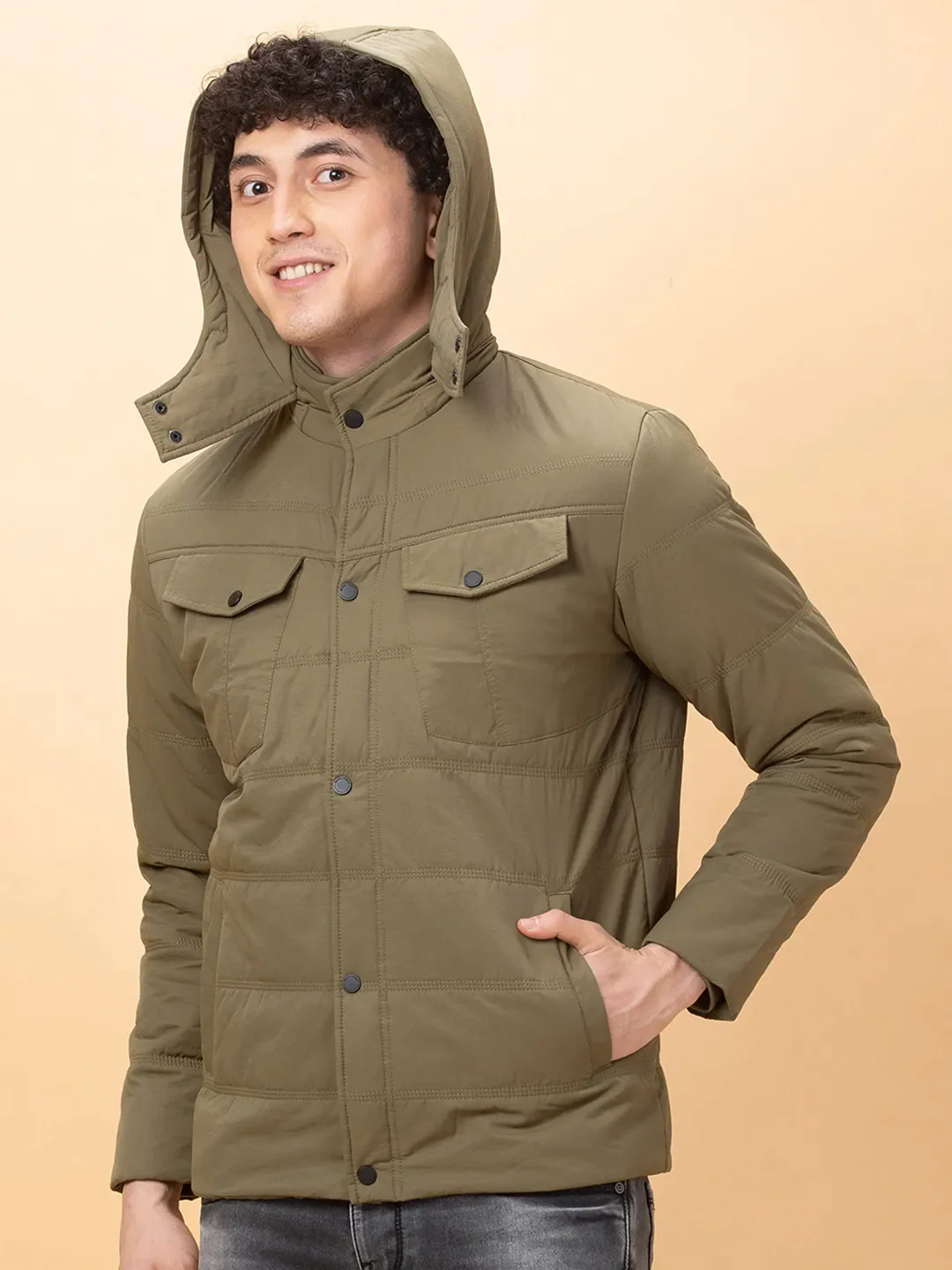 Green Regular Fit Long Sleeves Men's Jacket by Being Human Clothing - Image 4