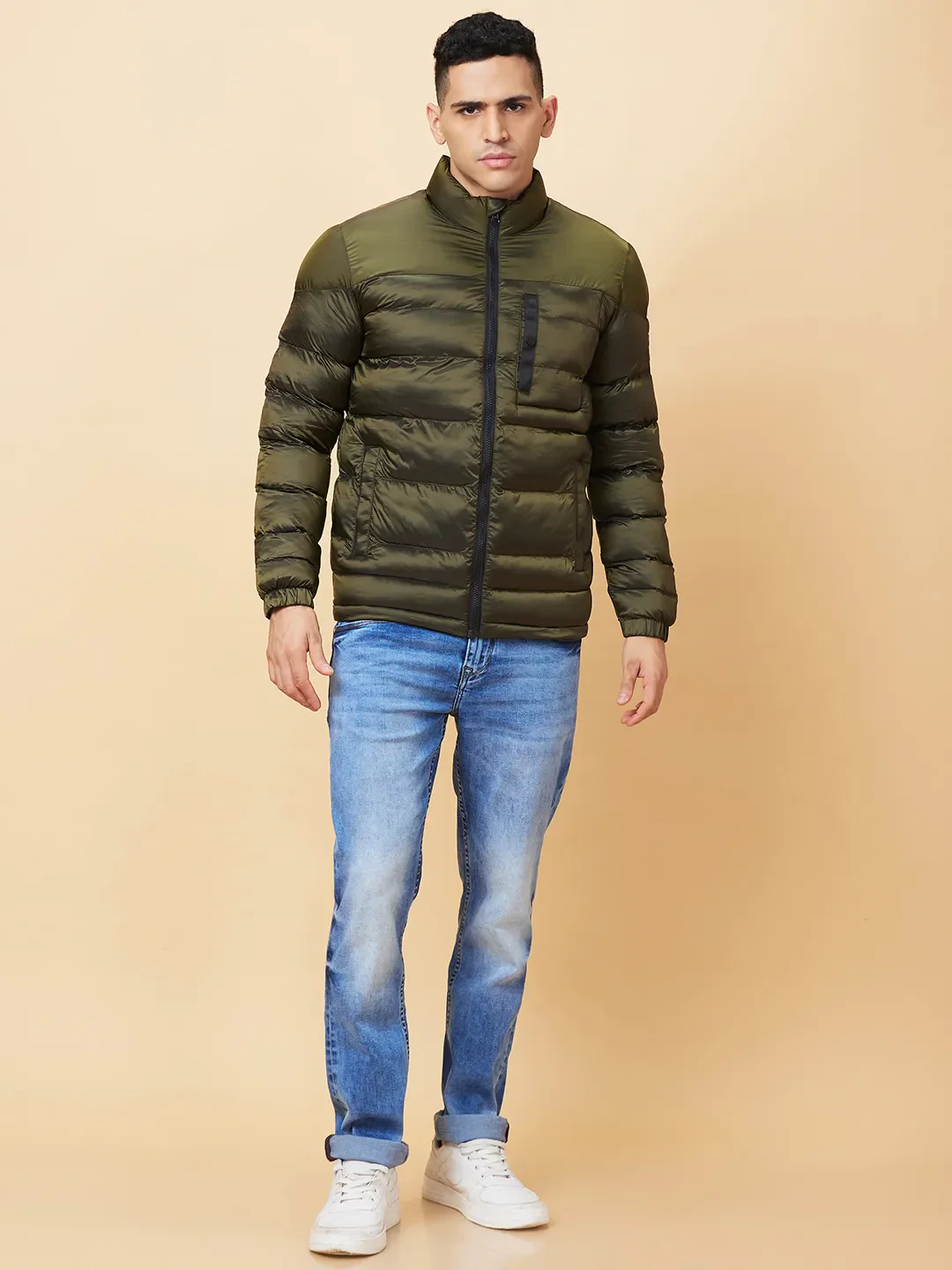 Green Regular Fit Men's Jacket by Being Human Clothing - Image 2
