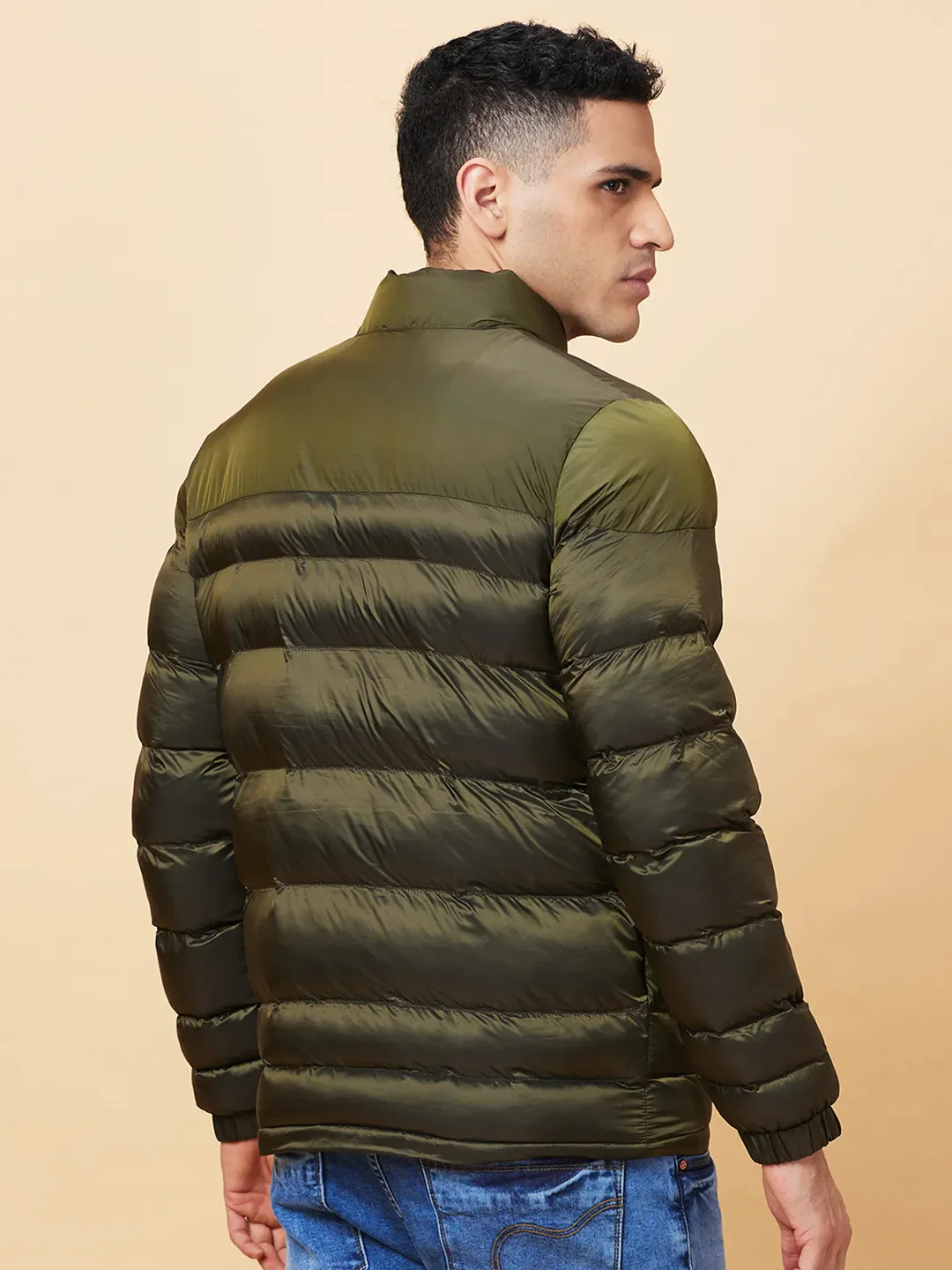 Green Regular Fit Men's Jacket by Being Human Clothing - Image 3