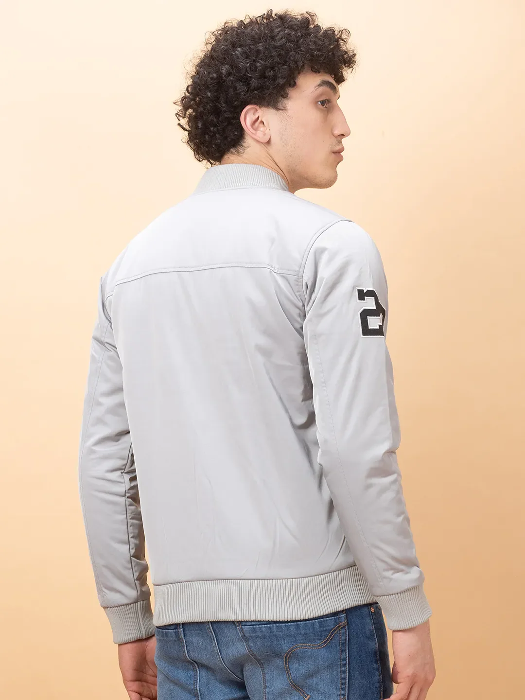 Light Grey Regular Fit Men's Jacket by Being Human Clothing - Image 3