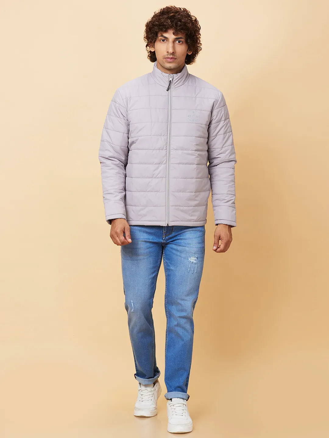 Light Grey Regular Fit Men's Jacket by Being Human Clothing - Image 2