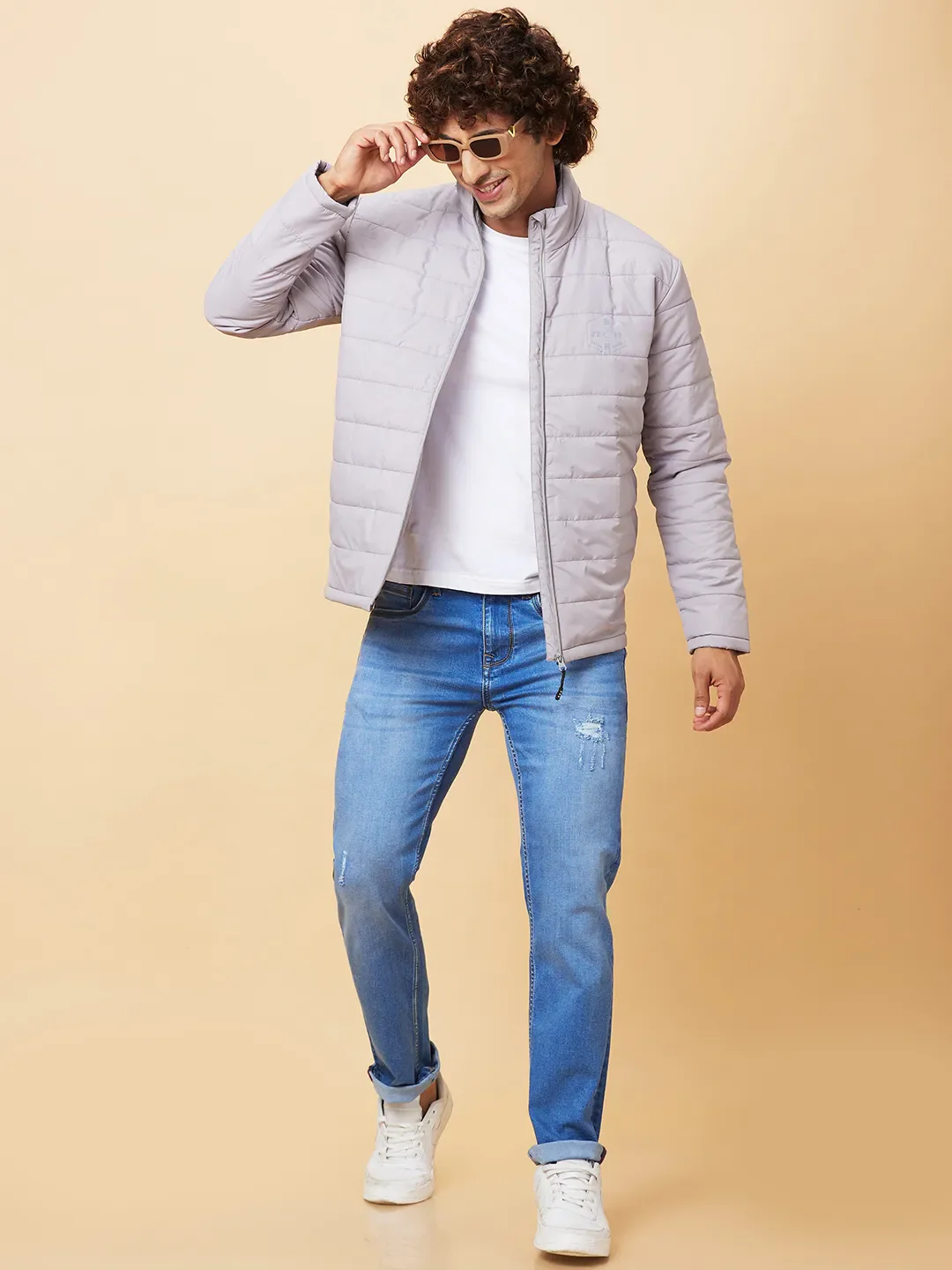 Light Grey Regular Fit Men's Jacket by Being Human Clothing - Image 6