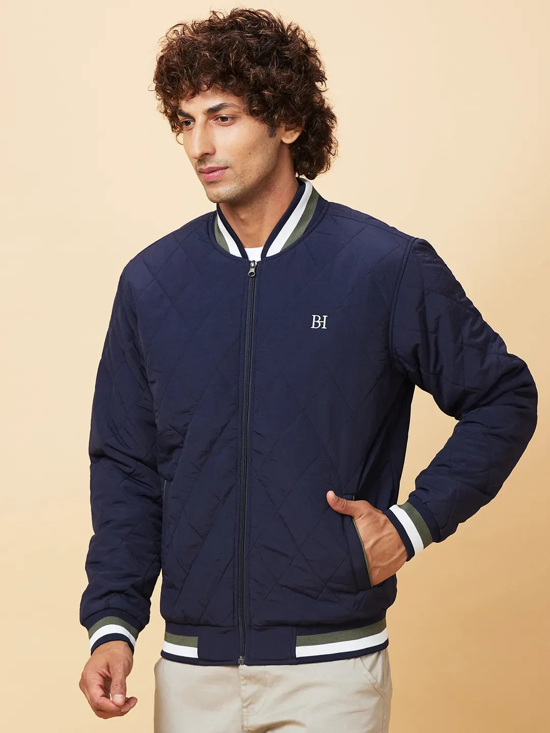 Navy Regular Fit Men's Jacket by Being Human Clothing - Image 4