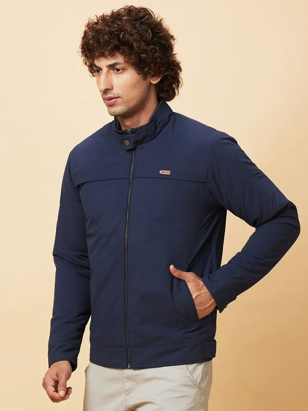 Navy Regular Fit Men's Jacket by Being Human Clothing - Image 4