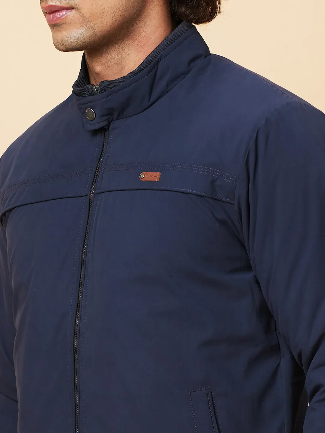 Navy Regular Fit Men's Jacket by Being Human Clothing - Image 5