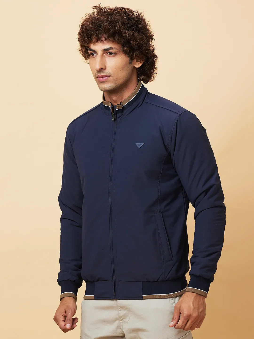 Navy Regular Fit Men's Jacket by Being Human Clothing - Image 4