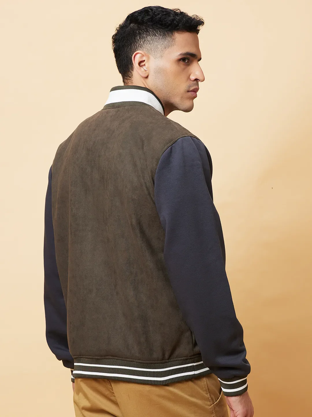 Olive Regular Fit Men's Jacket by Being Human Clothing - Image 3