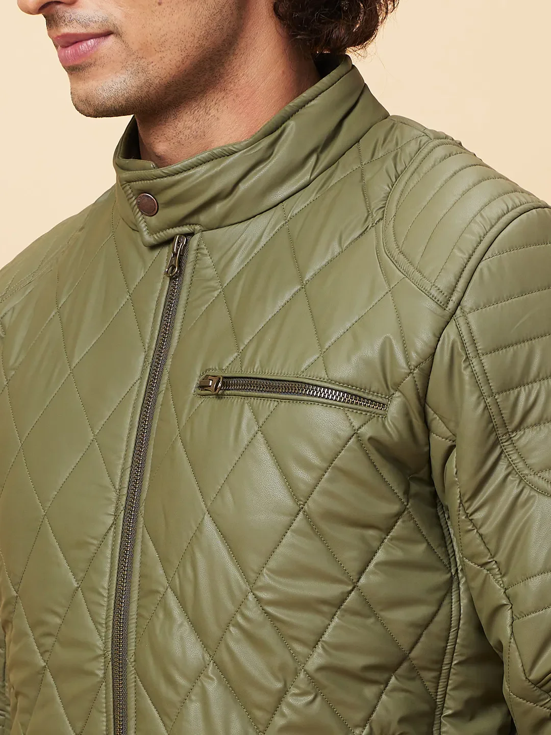 Olive Regular Fit Men's Jacket by Being Human Clothing - Image 5