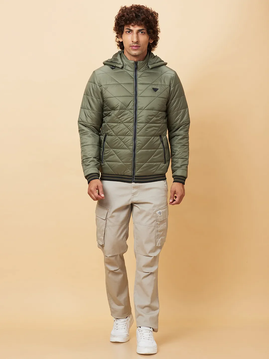 Olive Regular Fit Men's Jacket by Being Human Clothing - Image 2