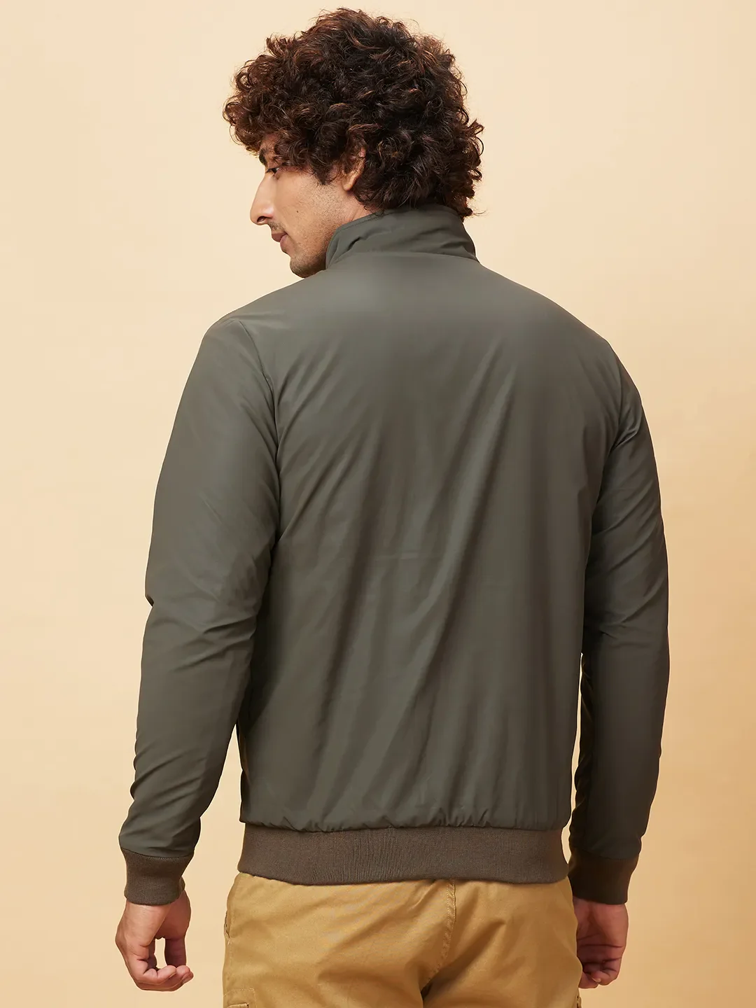 Olive Regular Fit Men's Jacket by Being Human Clothing - Image 3