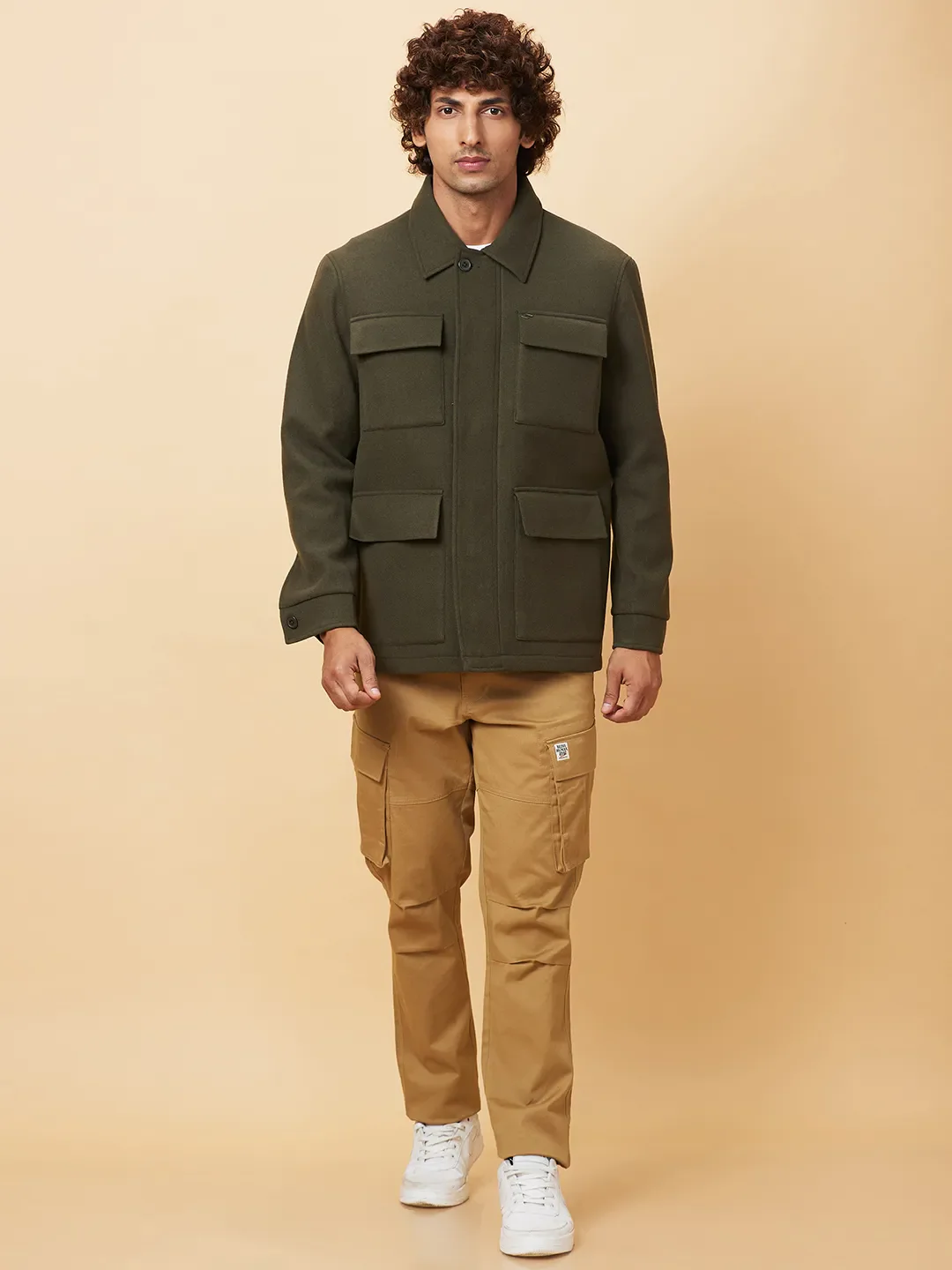 Olive Regular Fit Men's Jacket by Being Human Clothing - Image 2