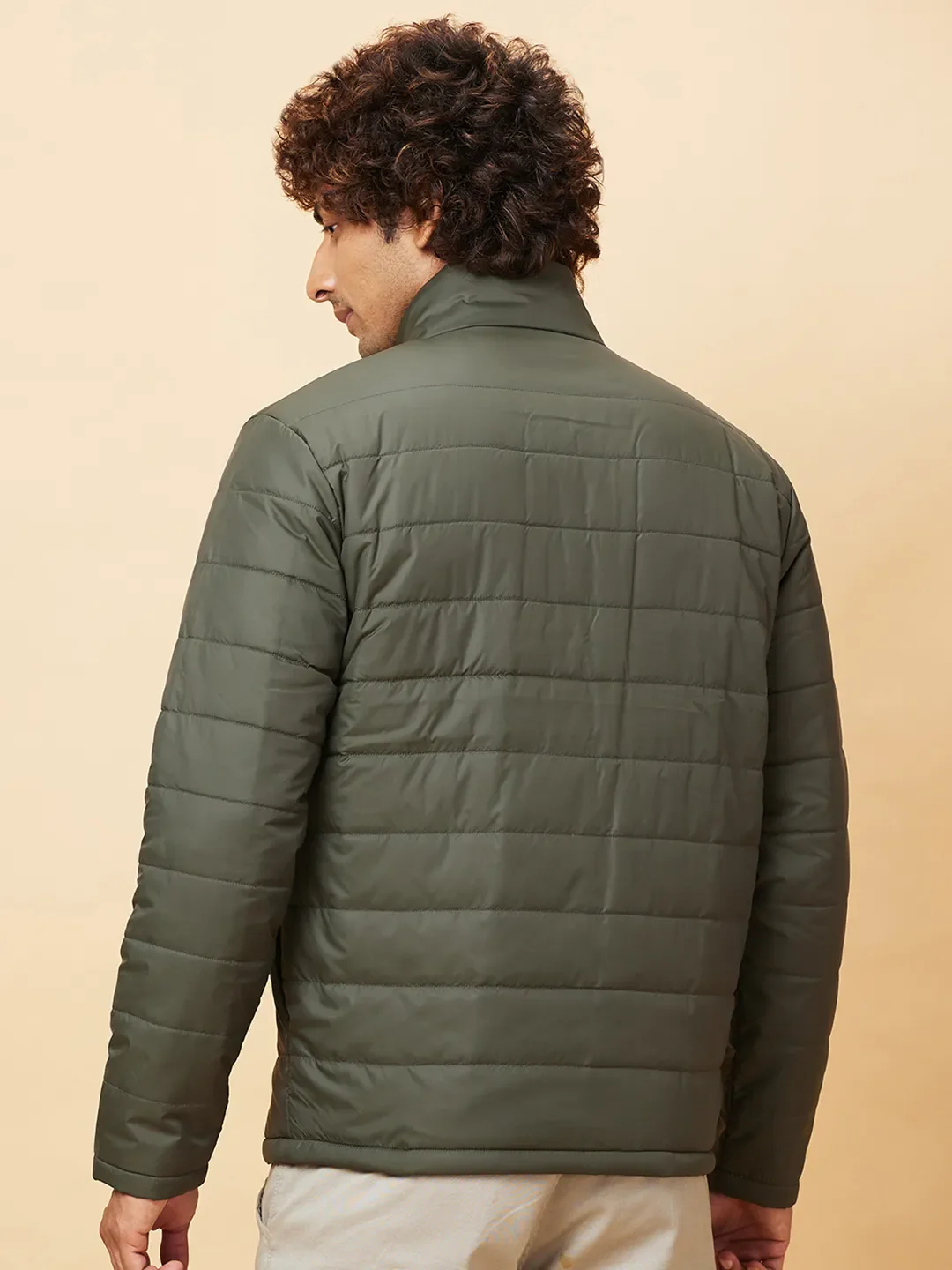 Olive Regular Fit Men's Jacket by Being Human Clothing - Image 3