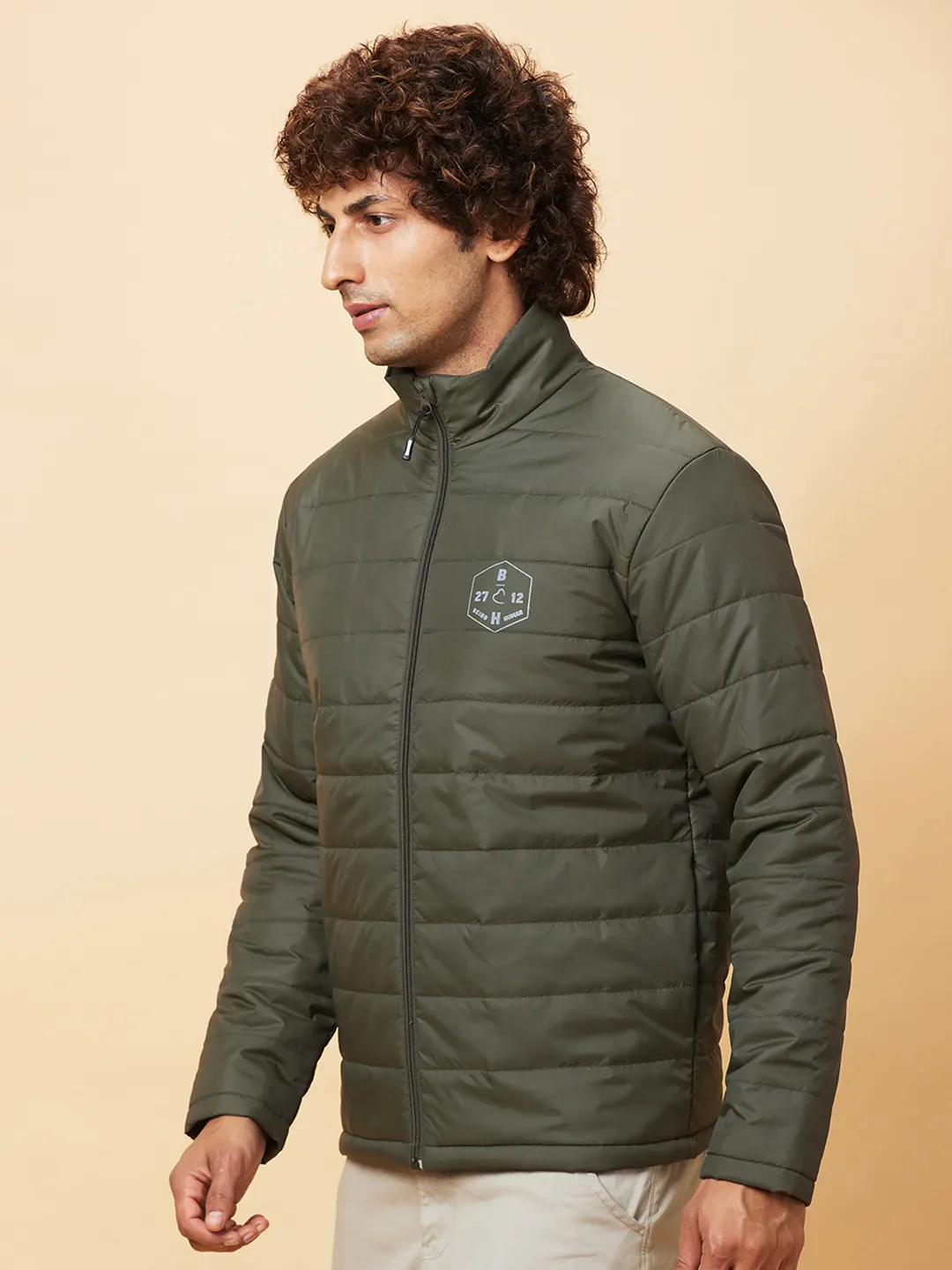 Olive Regular Fit Men's Jacket by Being Human Clothing - Image 4