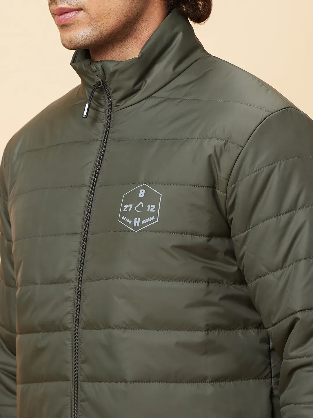 Olive Regular Fit Men's Jacket by Being Human Clothing - Image 5