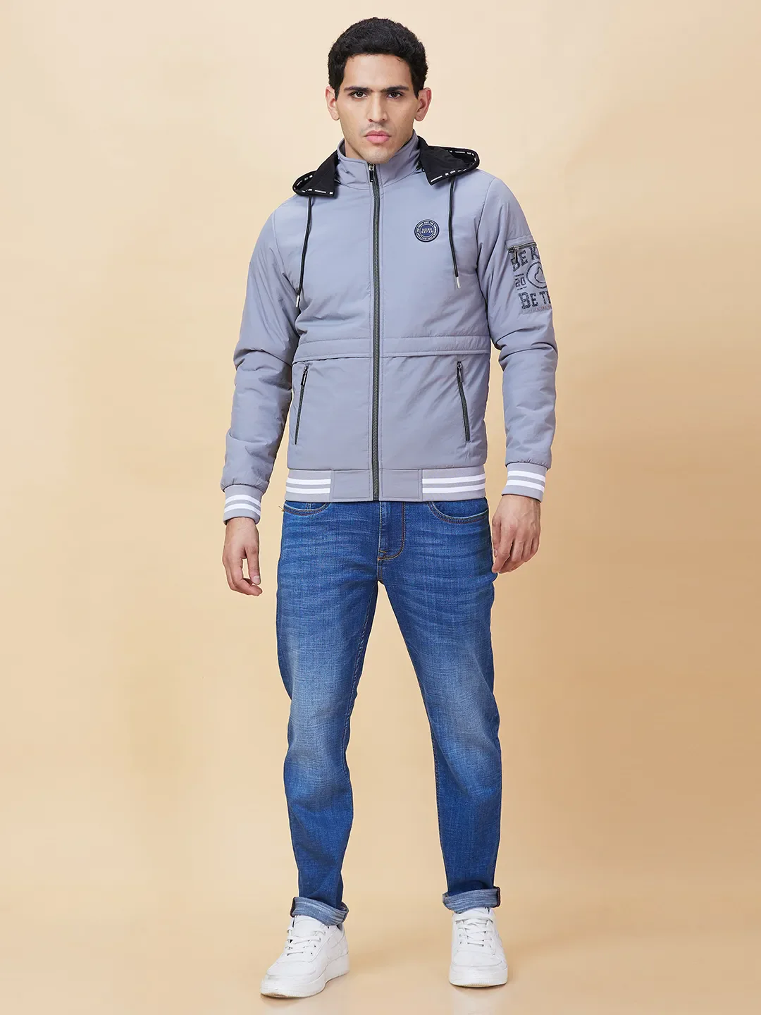 Grey Regular Fit Men's Jacket by Being Human Clothing - Image 2