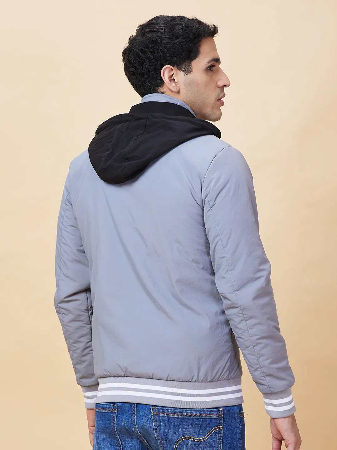 Grey Regular Fit Men's Jacket by Being Human Clothing - Image 3