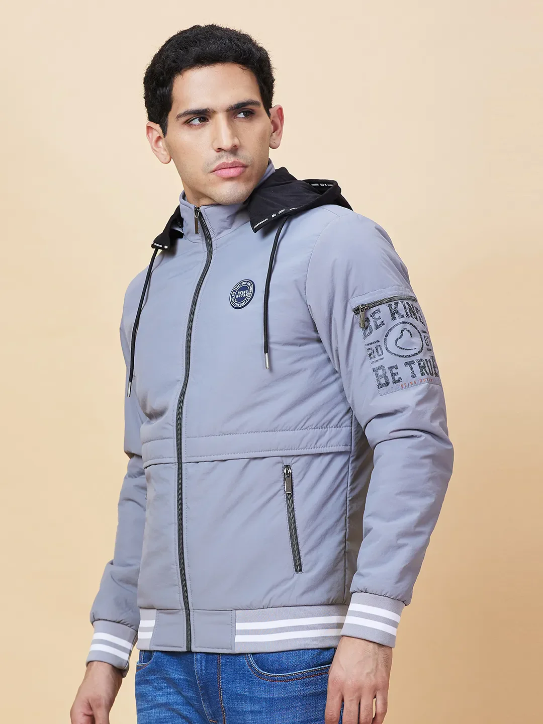 Grey Regular Fit Men's Jacket by Being Human Clothing - Image 4