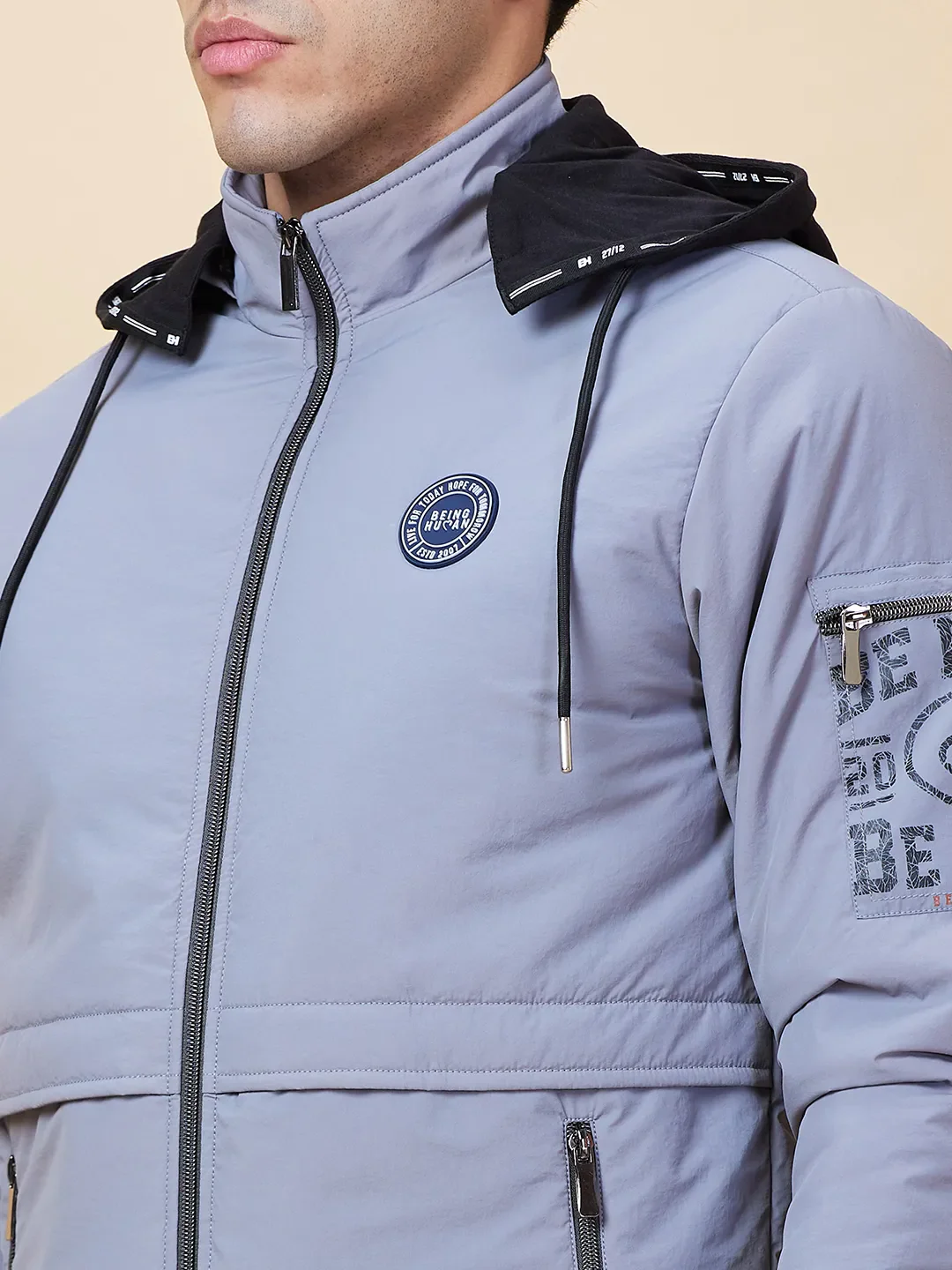 Grey Regular Fit Men's Jacket by Being Human Clothing - Image 5