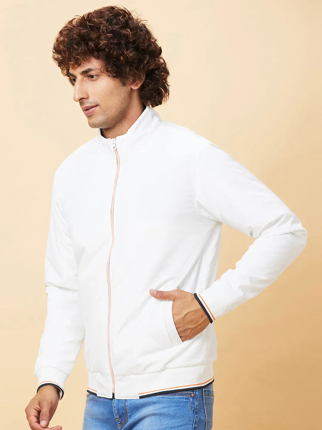 White Regular Fit Men's Jacket by Being Human Clothing - Image 4
