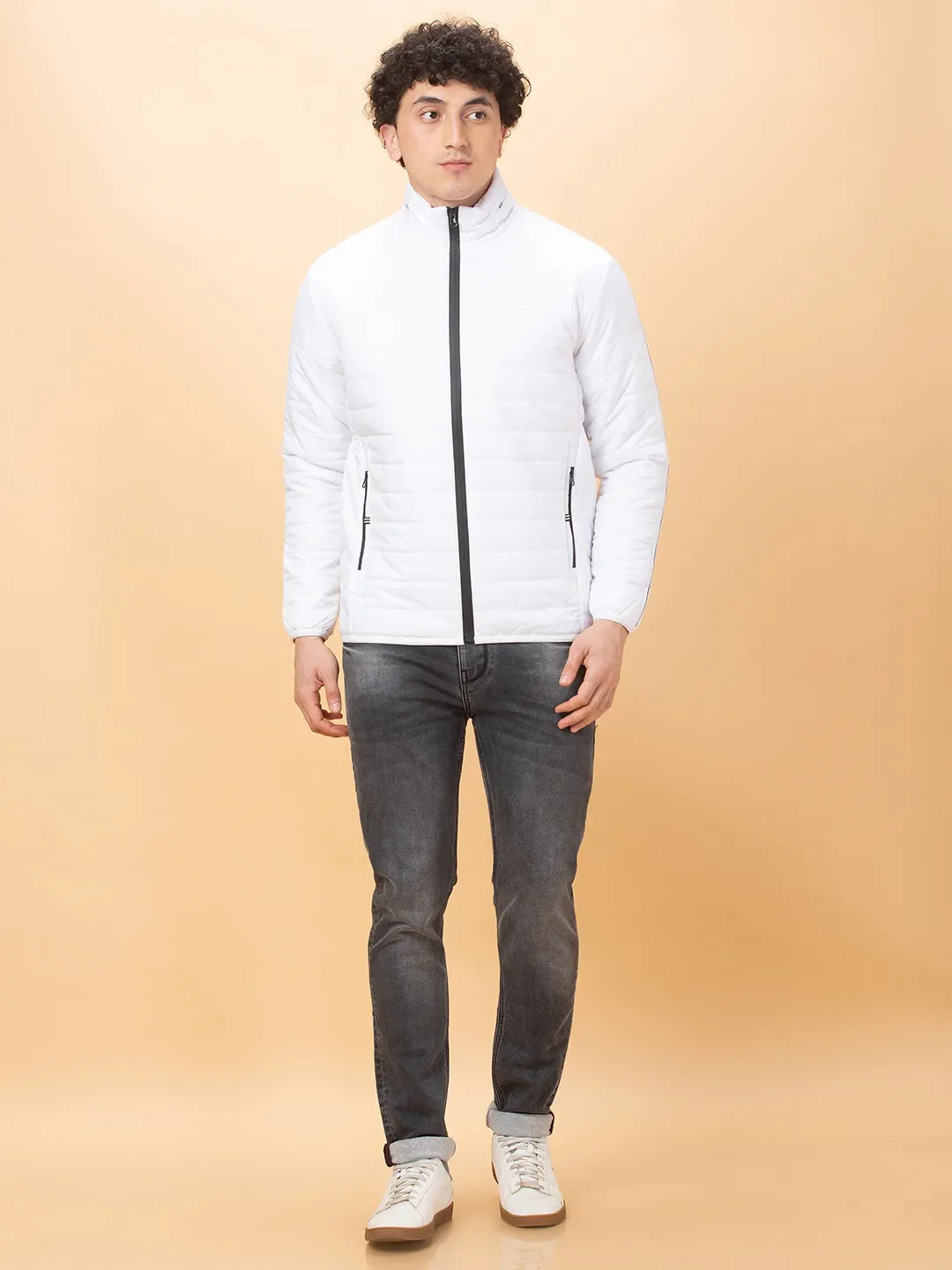 White Regular Fit Men's Jacket by Being Human Clothing - Image 2