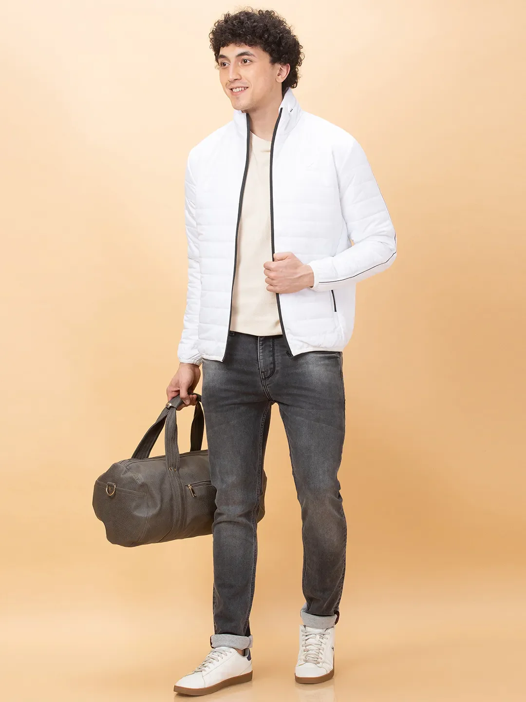 White Regular Fit Men's Jacket by Being Human Clothing - Image 6