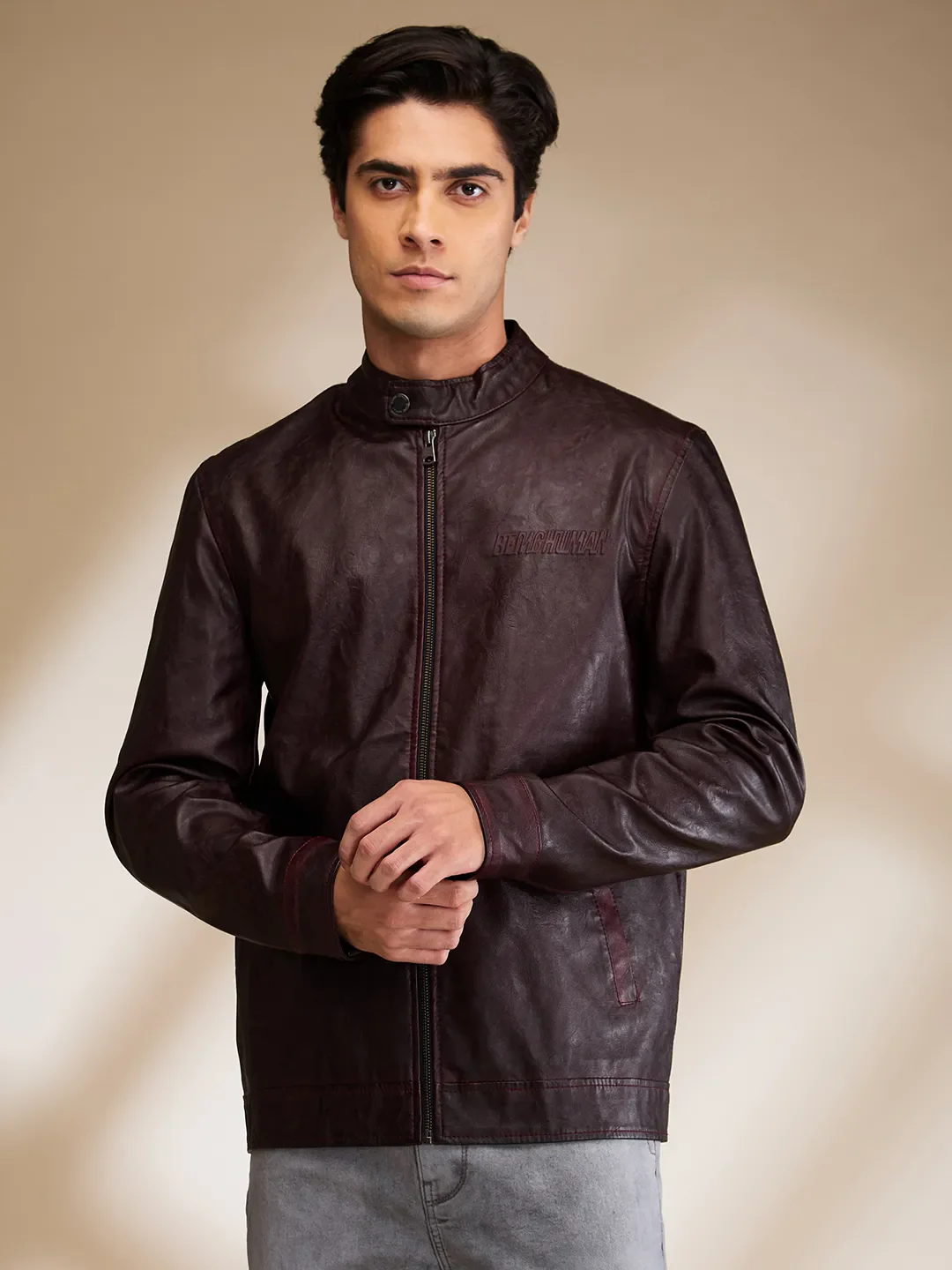 Red Regular Fit Long Sleeves Men's Jacket by Being Human Clothing