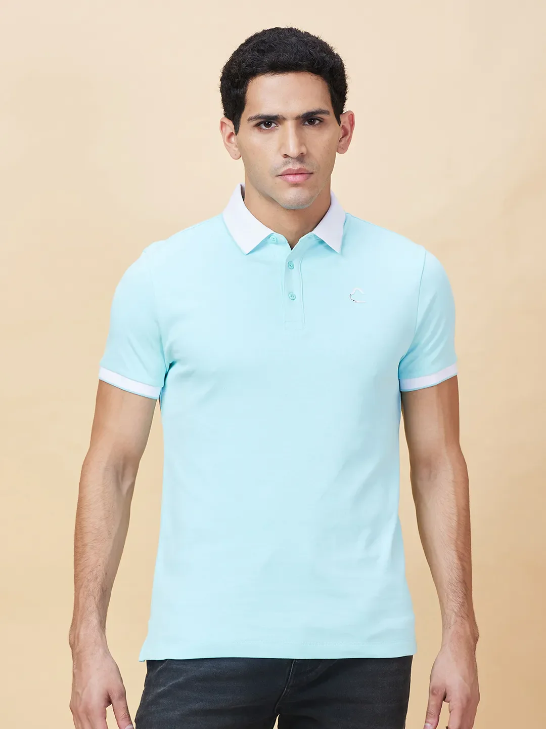 Aqua Regular Fit Men's Polo T-shirt by Being Human Clothing
