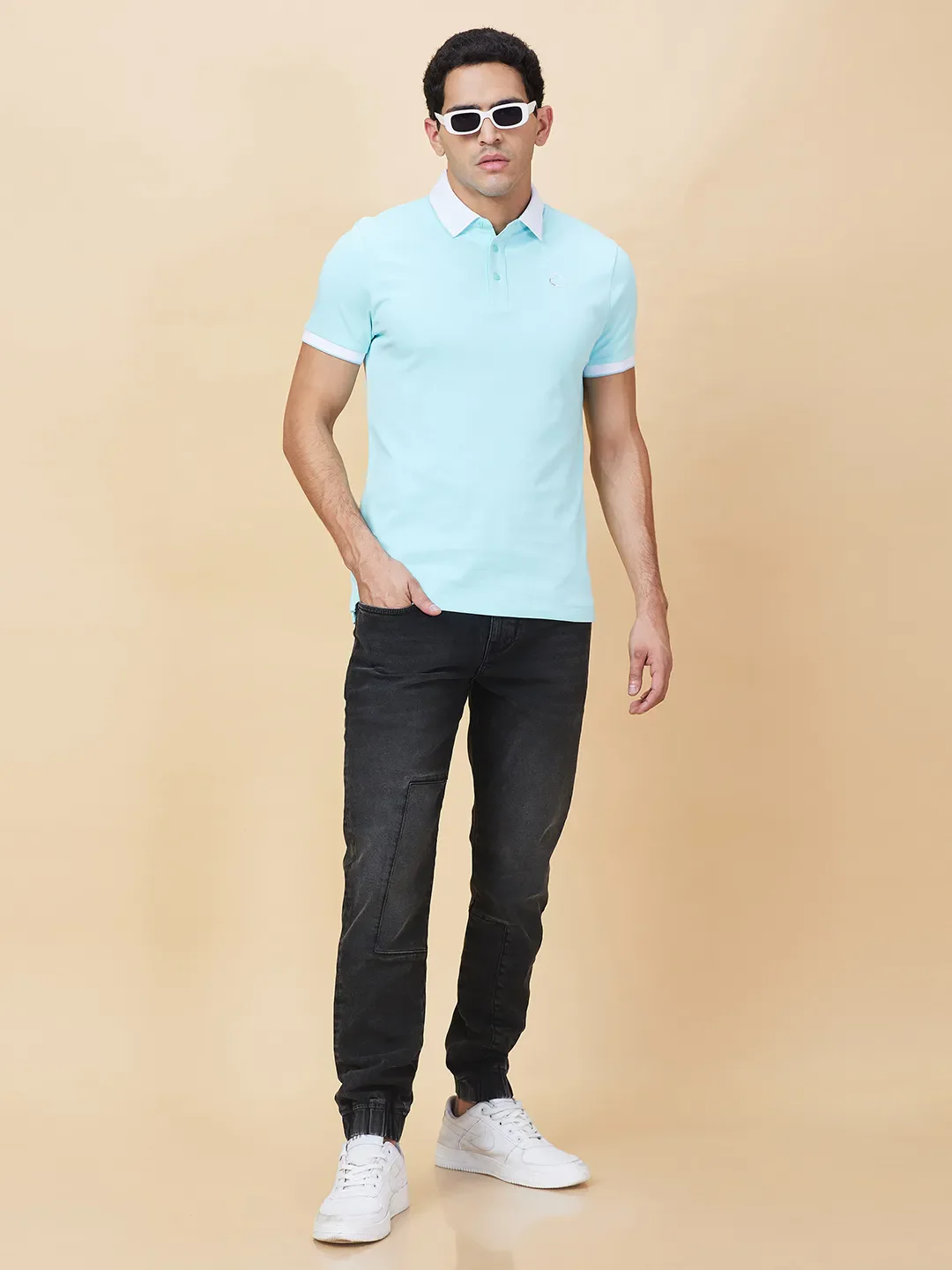 Aqua Regular Fit Men's Polo T-shirt by Being Human Clothing - Image 6