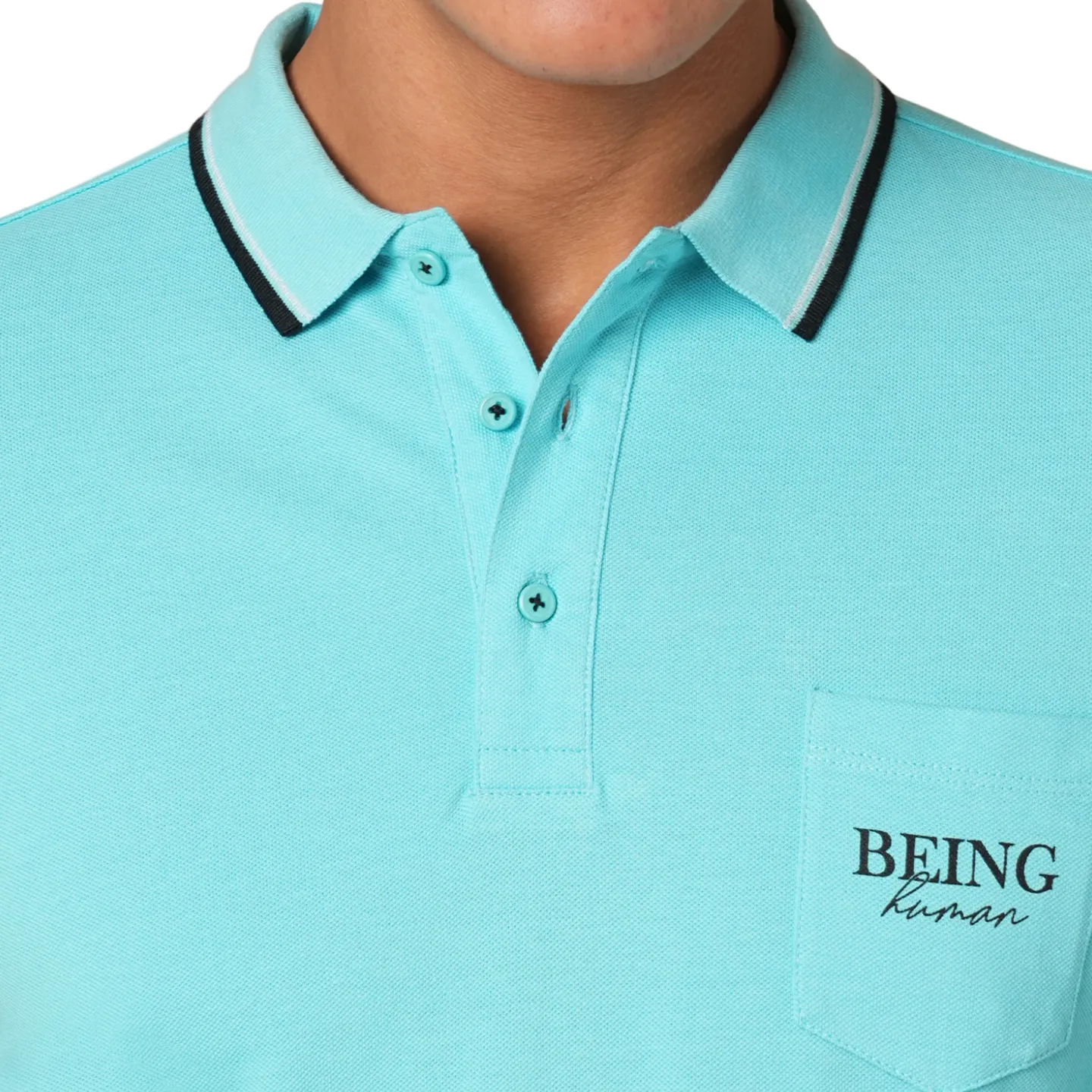 Aqua Regular Fit Men's Polo T-Shirt by Being Human Clothing - Image 2