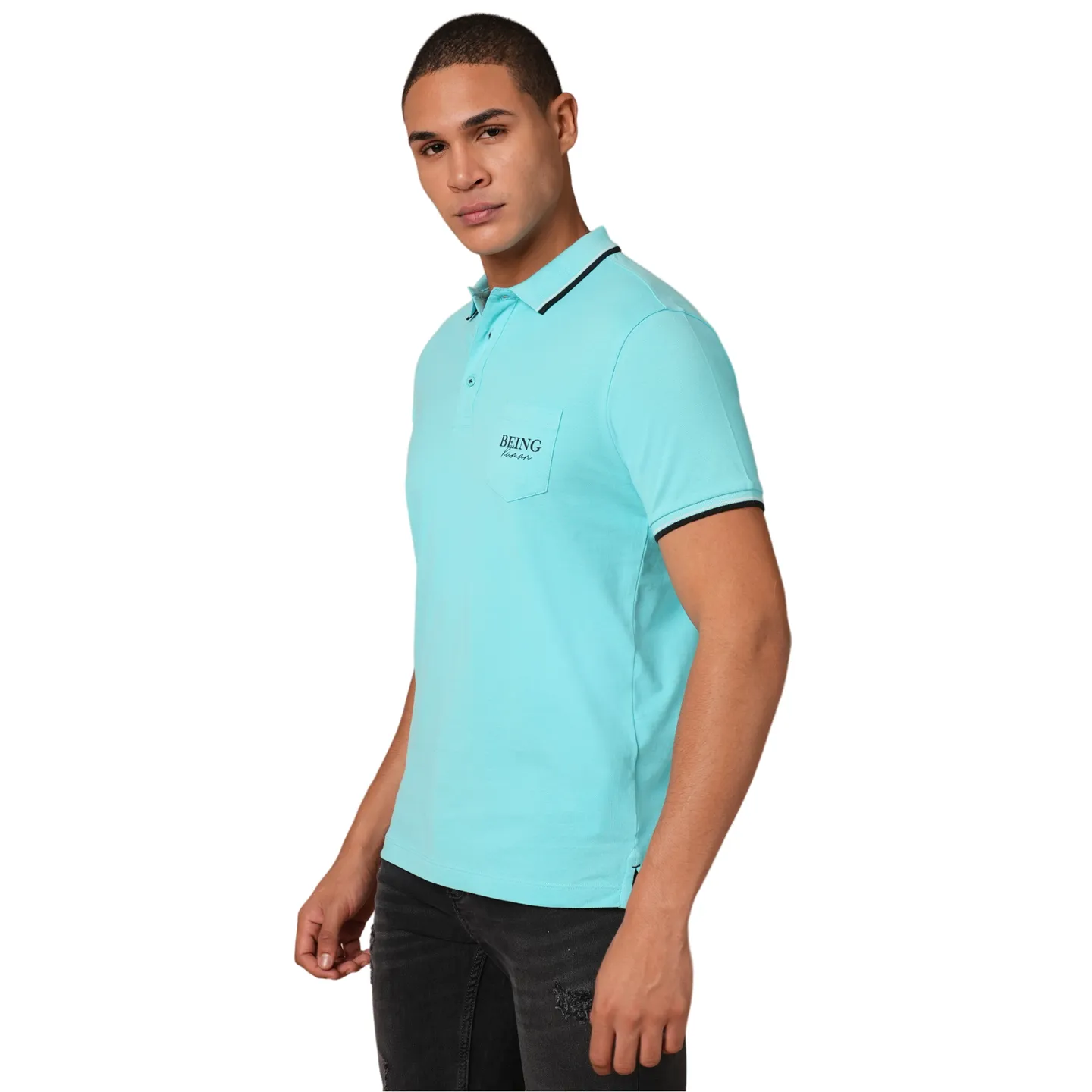 Aqua Regular Fit Men's Polo T-Shirt by Being Human Clothing - Image 4