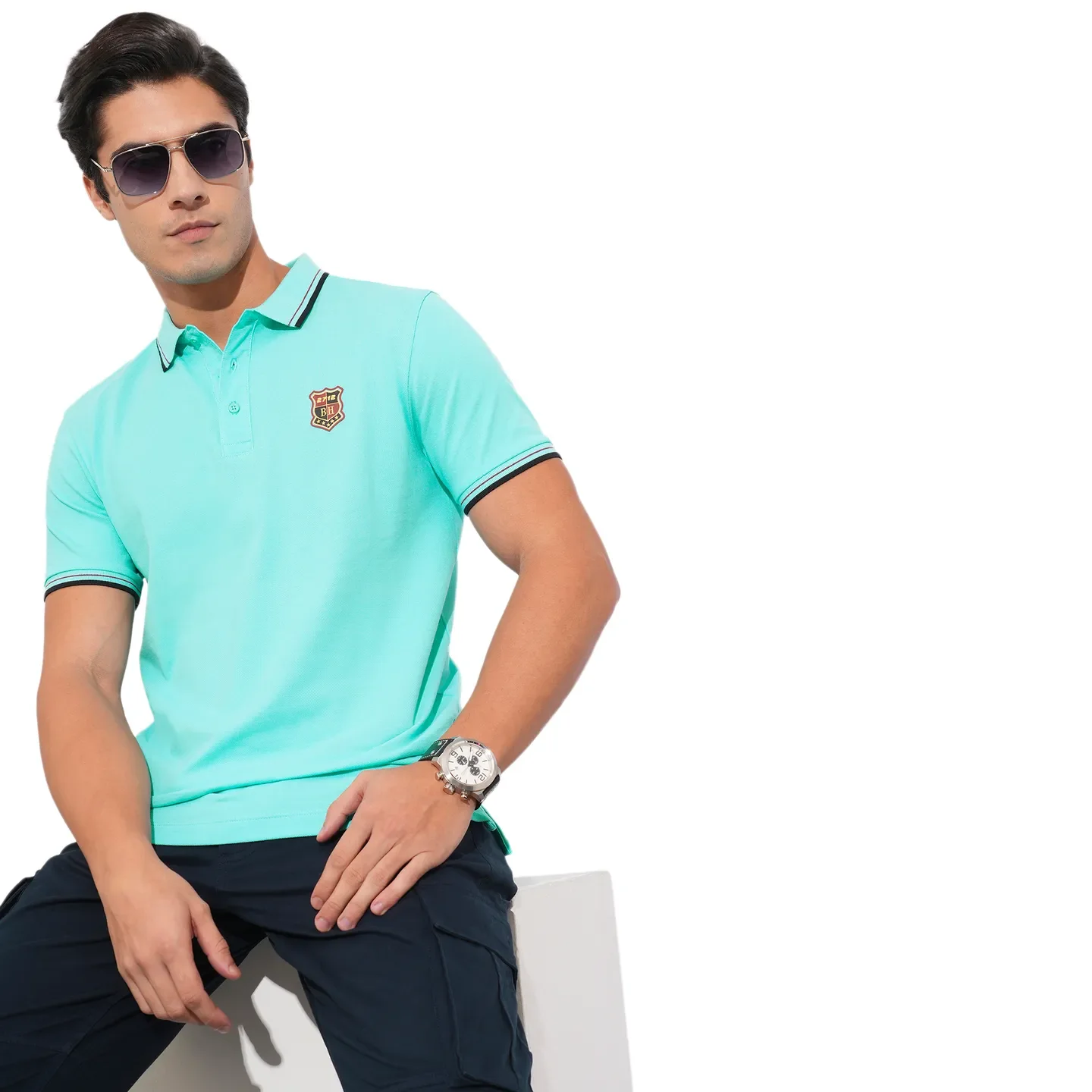 Aqua Regular Fit Men's Polo T-Shirt by Being Human Clothing - Image 6