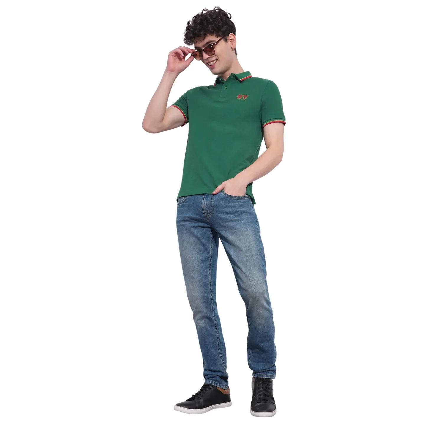 Green Regular Fit Men's Polo T-Shirt by Being Human Clothing - Image 4