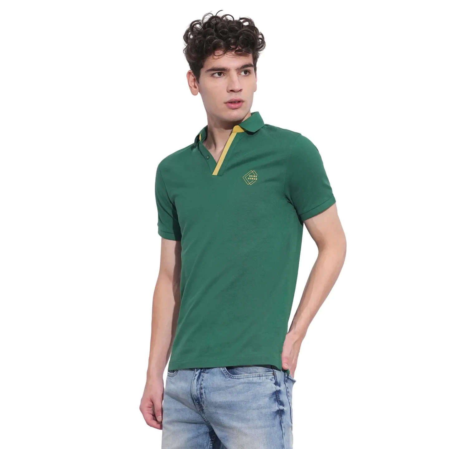 Green Regular Fit Men's Polo T-Shirt by Being Human Clothing - Image 2