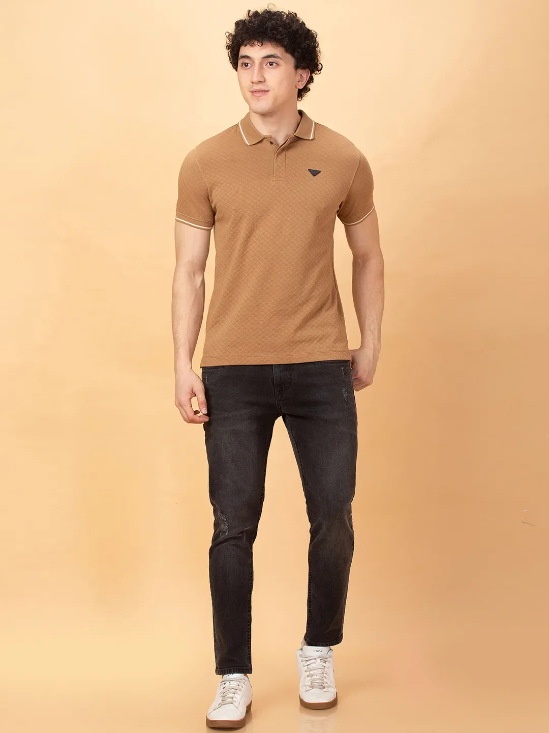 Beige Regular Fit Men's Polo T-Shirt by Being Human Clothing - Image 2