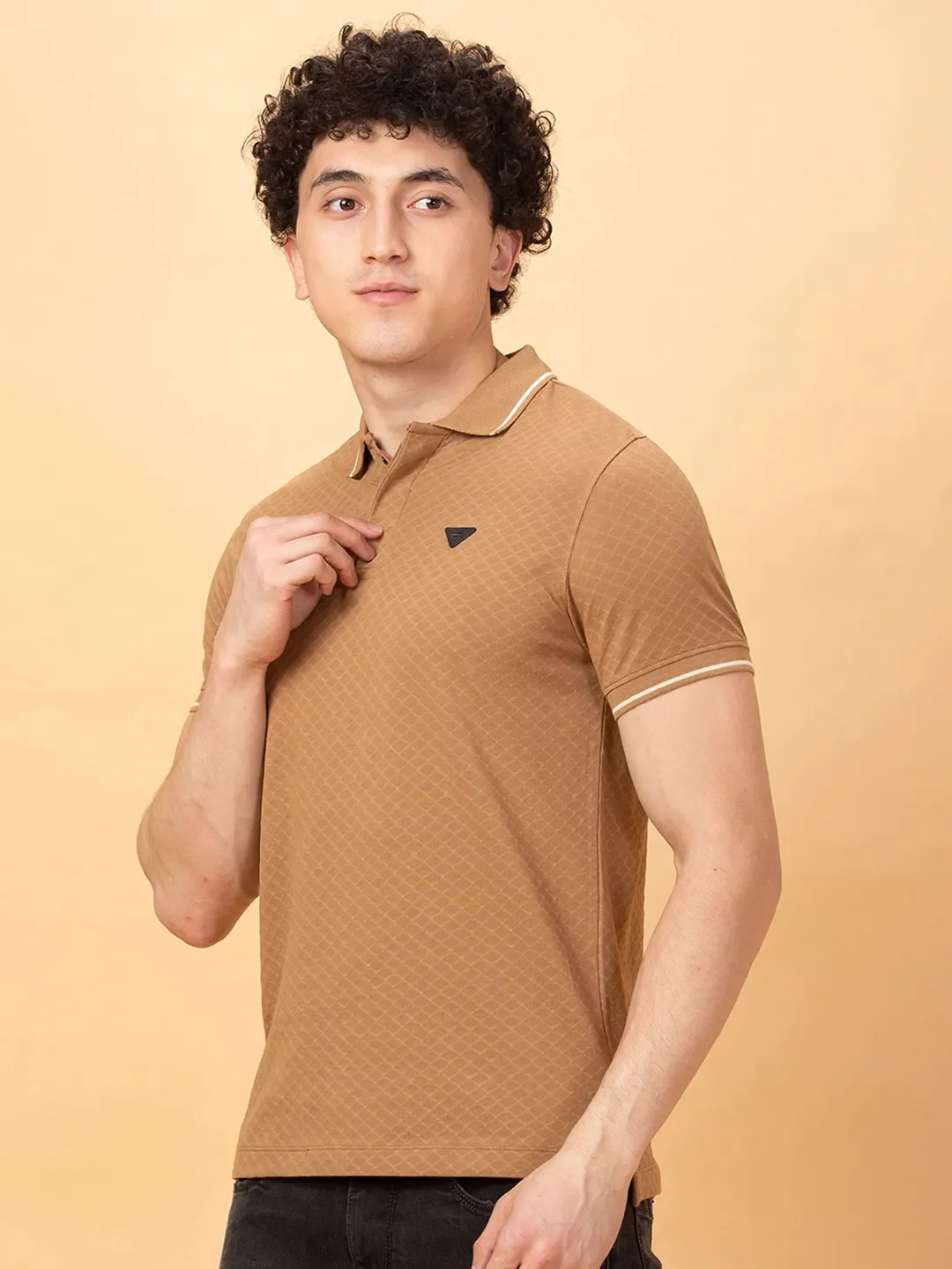 Beige Regular Fit Men's Polo T-Shirt by Being Human Clothing - Image 4