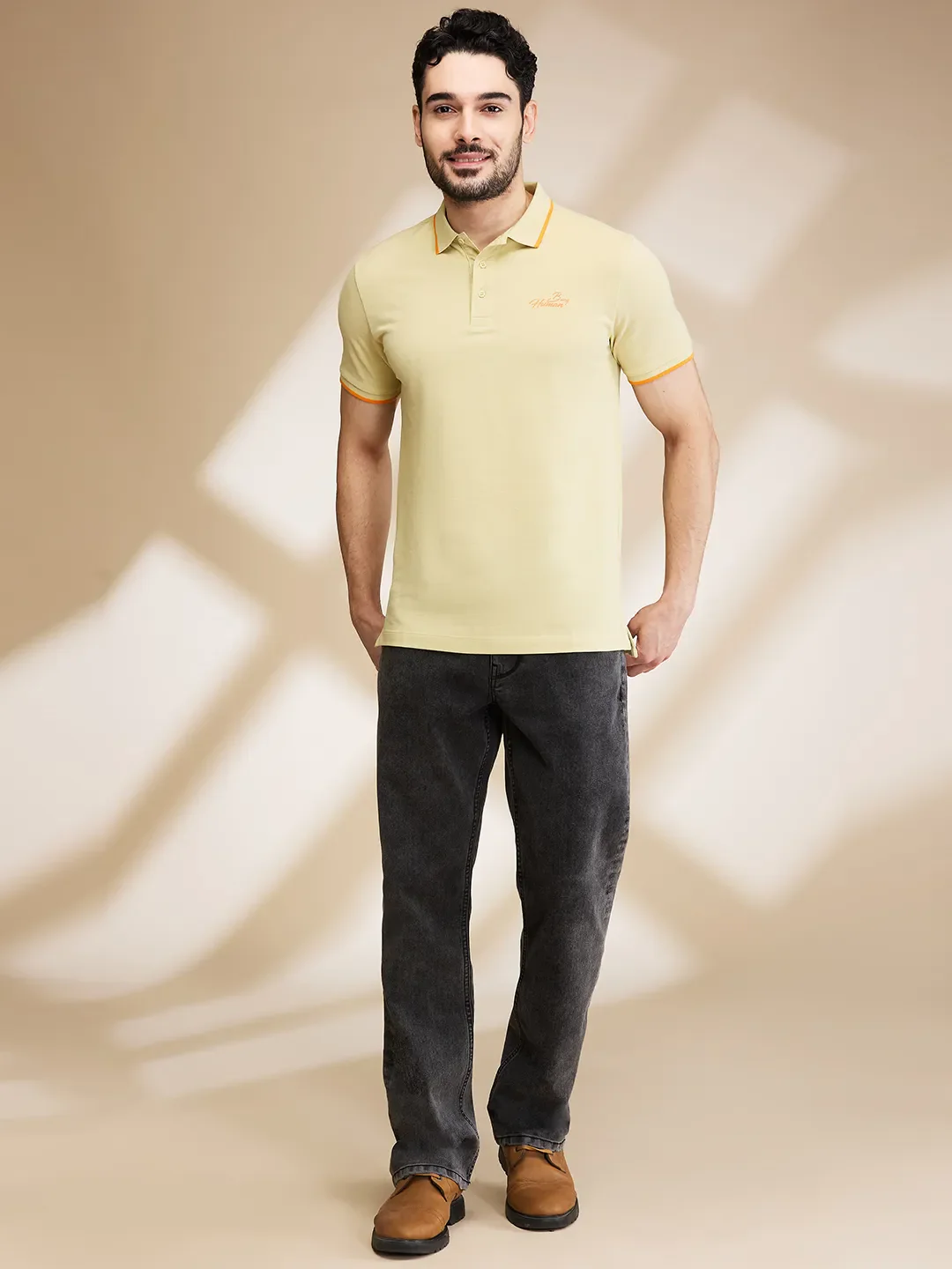 Beige Regular Fit Men's Polo T-Shirt by Being Human Clothing - Image 2