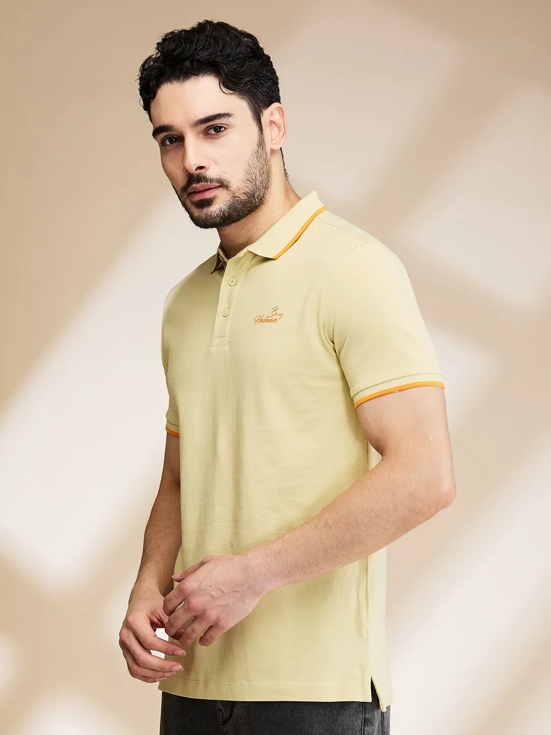 Beige Regular Fit Men's Polo T-Shirt by Being Human Clothing - Image 4