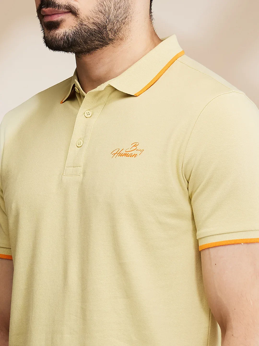 Beige Regular Fit Men's Polo T-Shirt by Being Human Clothing - Image 5